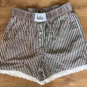 Dressed in LALA Lace Boxer shorts Brown and Mint Striped Shorts